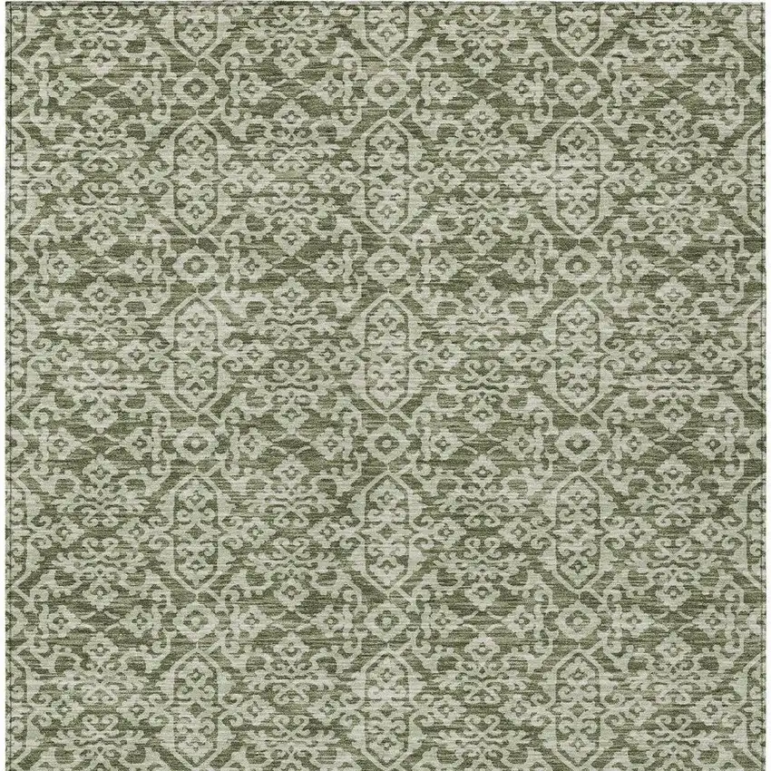 Olive Green And Brown Oriental Washable Indoor Outdoor Area Rug Photo 3