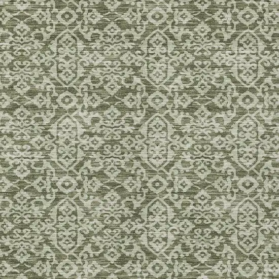 Olive Green And Brown Oriental Washable Indoor Outdoor Area Rug Photo 3