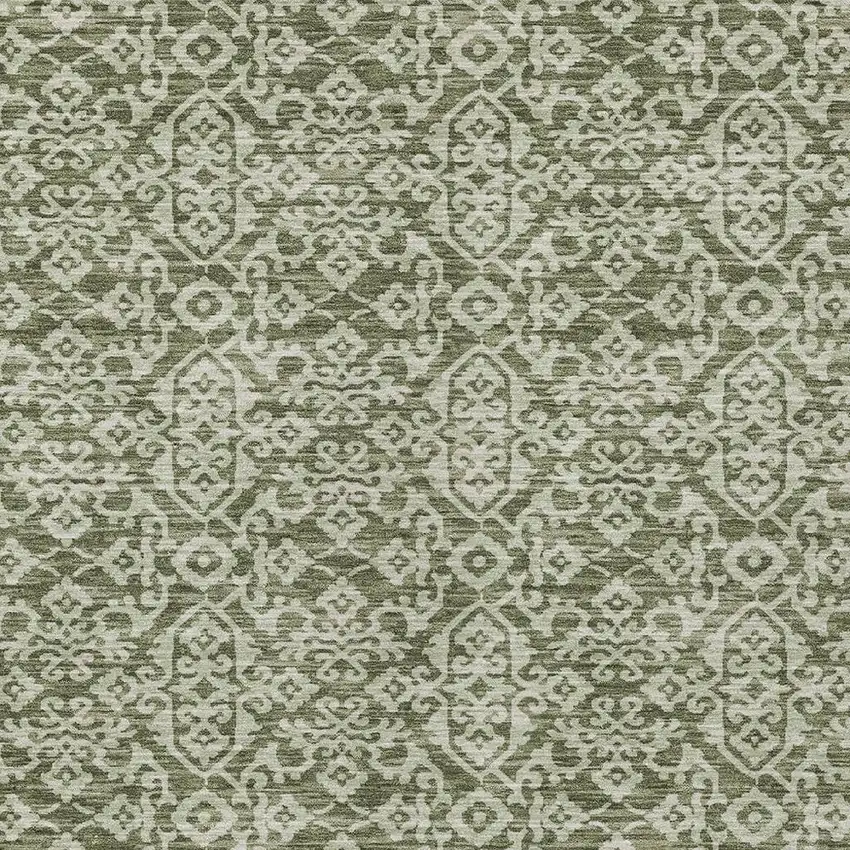 Olive Green And Brown Oriental Washable Indoor Outdoor Area Rug Photo 3