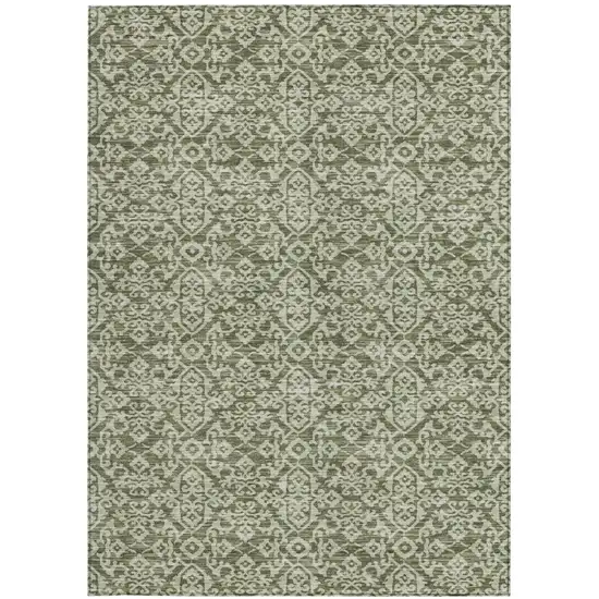 Olive Green And Brown Oriental Washable Indoor Outdoor Area Rug Photo 4