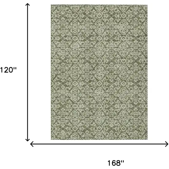 Olive Green And Brown Oriental Washable Indoor Outdoor Area Rug Photo 7