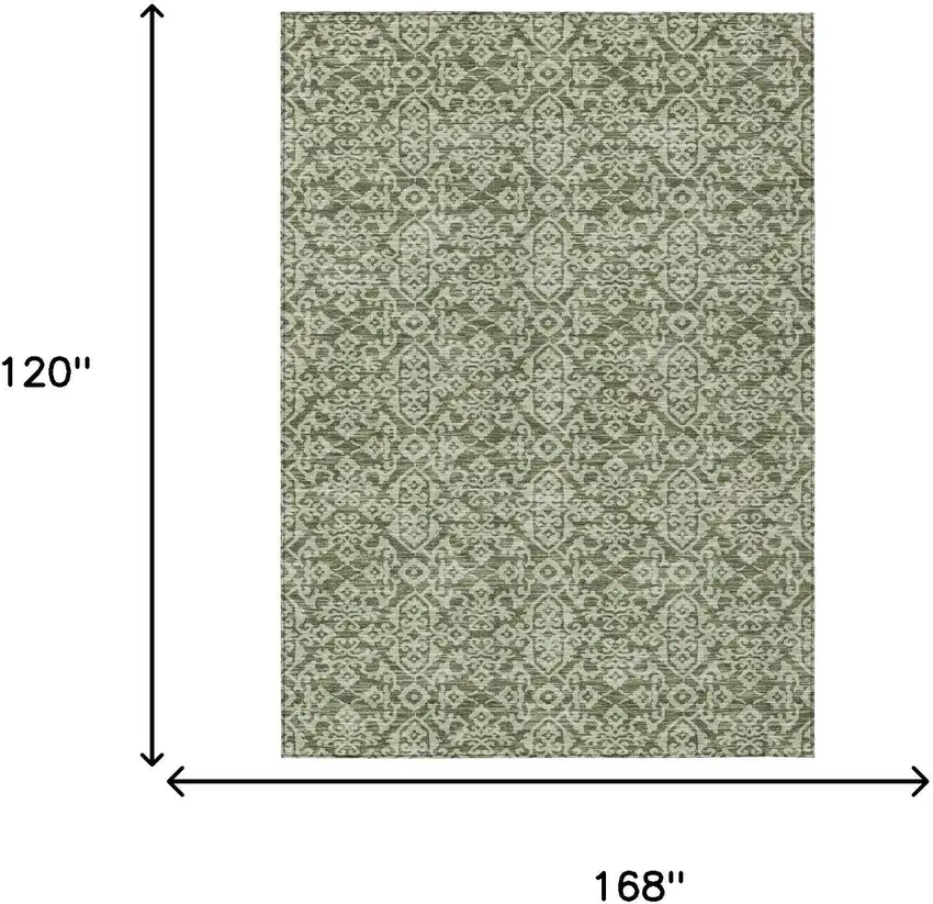 Olive Green And Brown Oriental Washable Indoor Outdoor Area Rug Photo 7