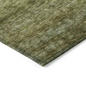 Photo of Olive Green And Brown Striped Washable Indoor Outdoor Area Rug