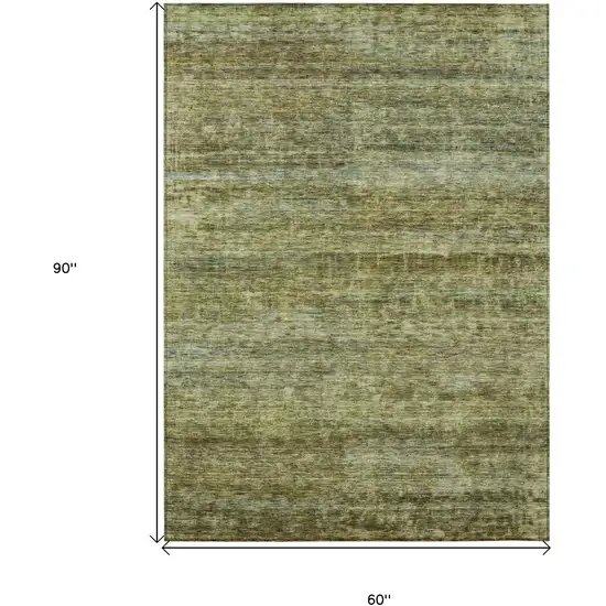 Olive Green And Brown Striped Washable Indoor Outdoor Area Rug Photo 3