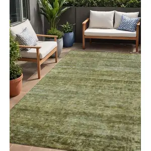 Photo of Olive Green And Brown Striped Washable Indoor Outdoor Area Rug