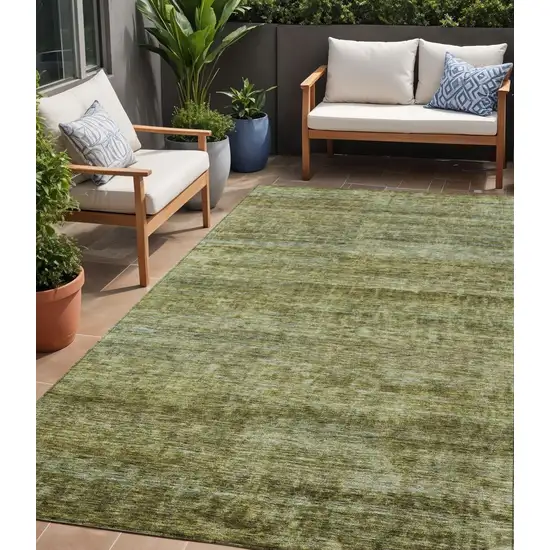 Olive Green And Brown Striped Washable Indoor Outdoor Area Rug Photo 1
