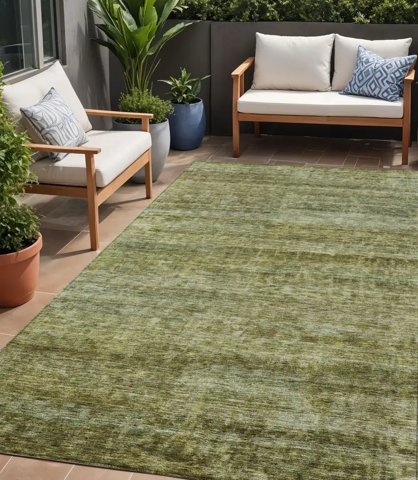 Olive Green And Brown Striped Washable Indoor Outdoor Area Rug Photo 1