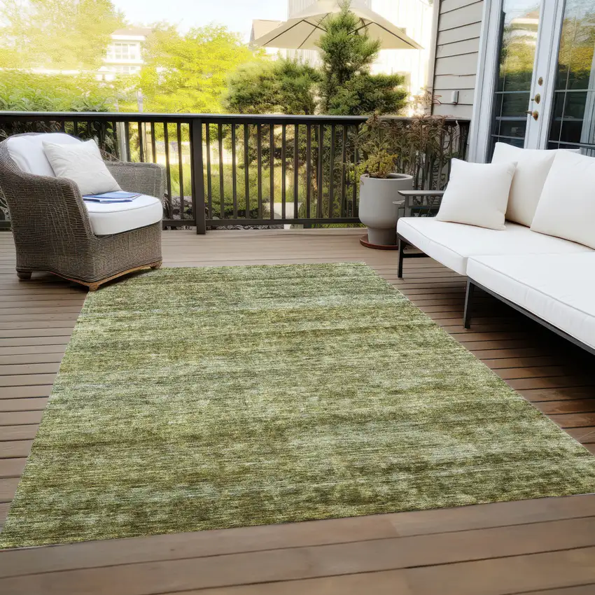 Olive Green And Brown Striped Washable Indoor Outdoor Area Rug Photo 9