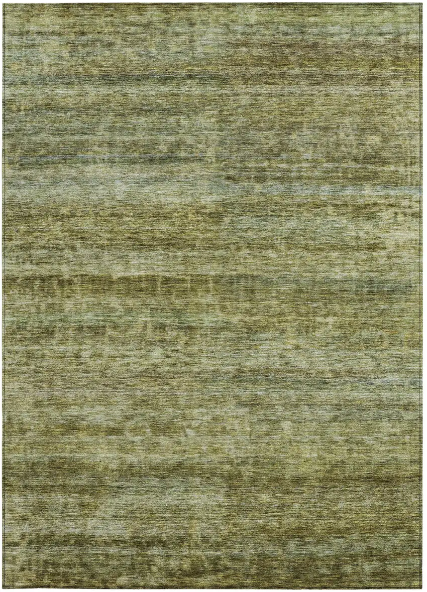 Olive Green And Brown Striped Washable Indoor Outdoor Area Rug Photo 6