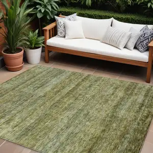 Photo of Olive Green And Brown Striped Washable Indoor Outdoor Area Rug