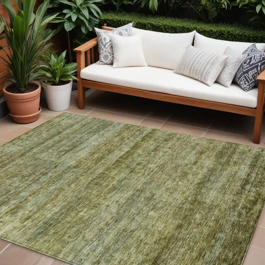 Olive Green And Brown Striped Washable Indoor Outdoor Area Rug Photo 1