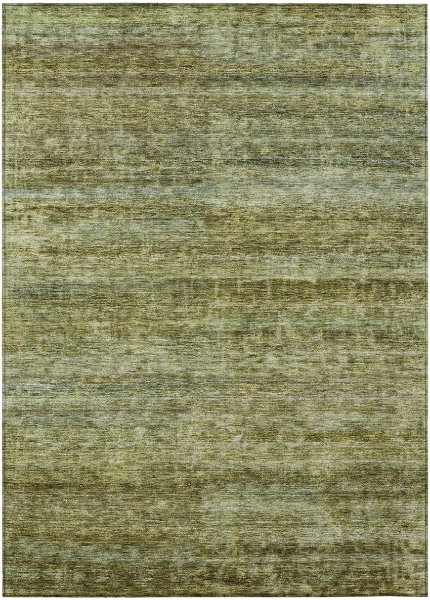 Olive Green And Brown Striped Washable Indoor Outdoor Area Rug Photo 2