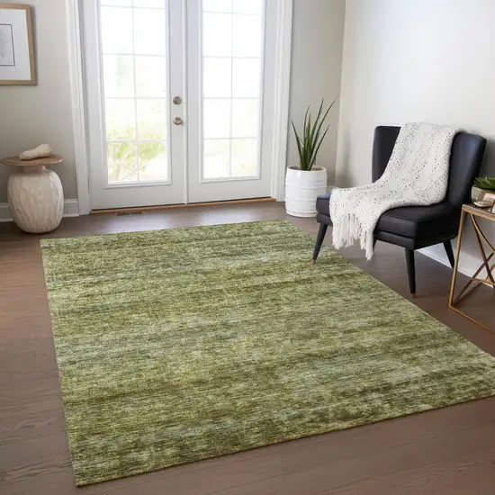 Olive Green And Brown Striped Washable Indoor Outdoor Area Rug Photo 9