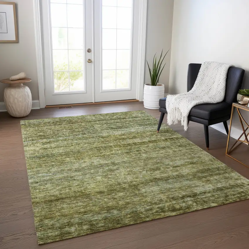 Olive Green And Brown Striped Washable Indoor Outdoor Area Rug Photo 9