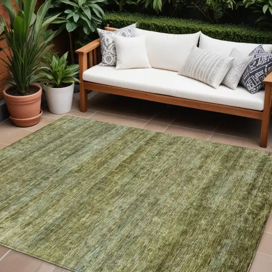 Olive Green And Brown Striped Washable Indoor Outdoor Area Rug Photo 1