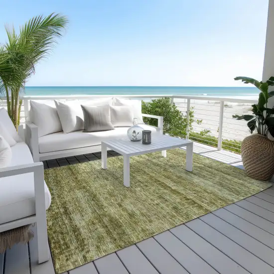 Olive Green And Brown Striped Washable Indoor Outdoor Area Rug Photo 8