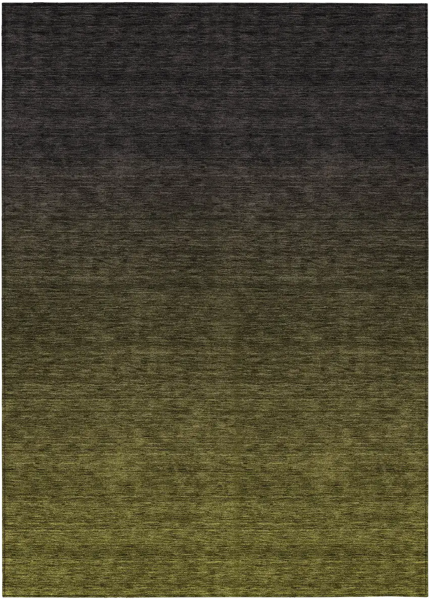 Olive Green And Charcoal Abstract Washable Indoor Outdoor Area Rug Photo 2