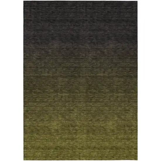 Olive Green And Charcoal Abstract Washable Indoor Outdoor Area Rug Photo 2