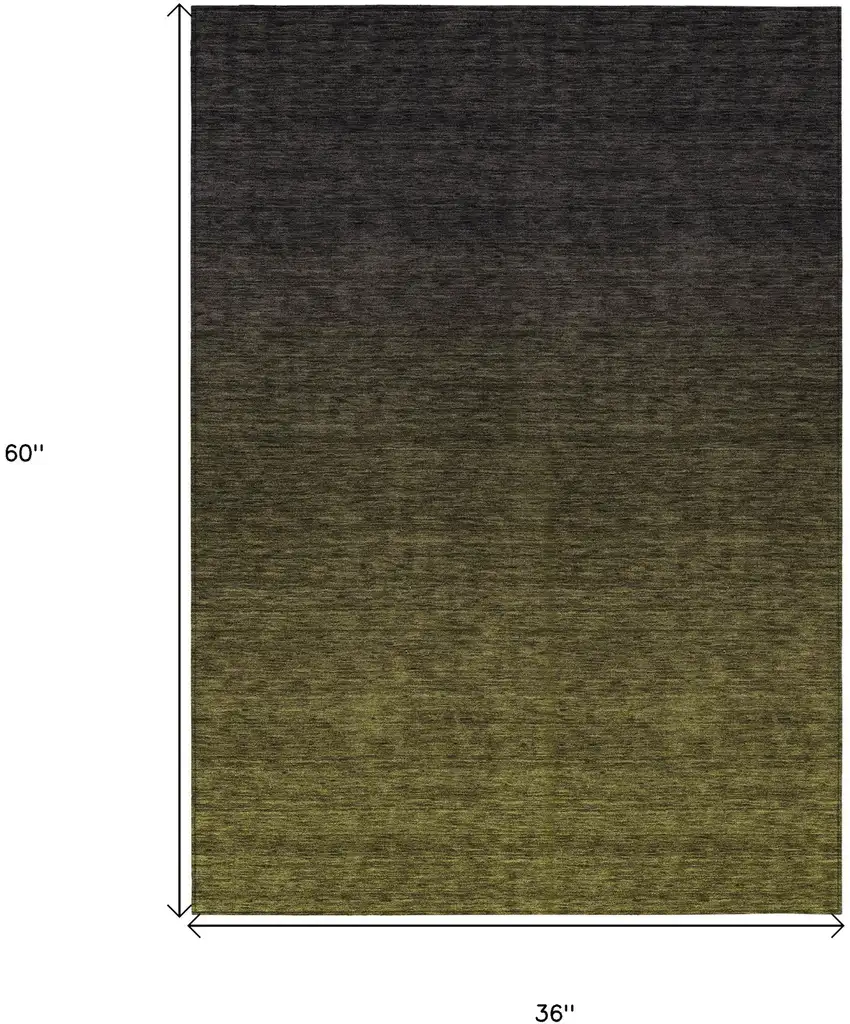 Olive Green And Charcoal Abstract Washable Indoor Outdoor Area Rug Photo 3