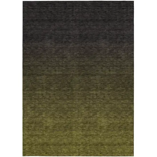Olive Green And Charcoal Abstract Washable Indoor Outdoor Area Rug Photo 7