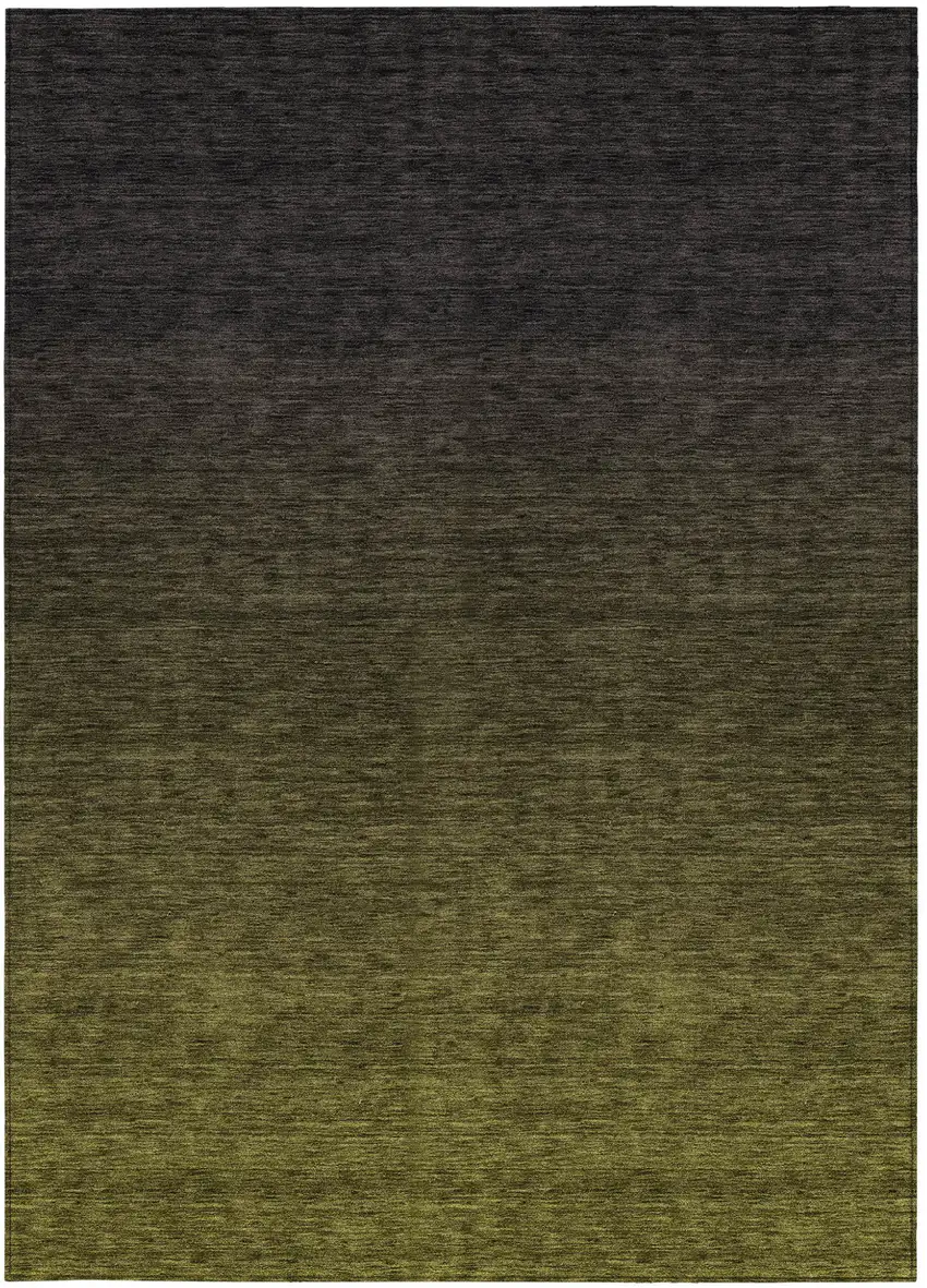 Olive Green And Charcoal Abstract Washable Indoor Outdoor Area Rug Photo 7