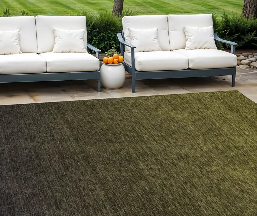 Olive Green And Charcoal Abstract Washable Indoor Outdoor Area Rug Photo 1