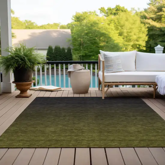Olive Green And Charcoal Abstract Washable Indoor Outdoor Area Rug Photo 9