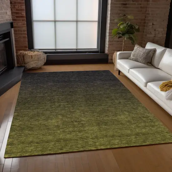 Olive Green And Charcoal Abstract Washable Indoor Outdoor Area Rug Photo 9