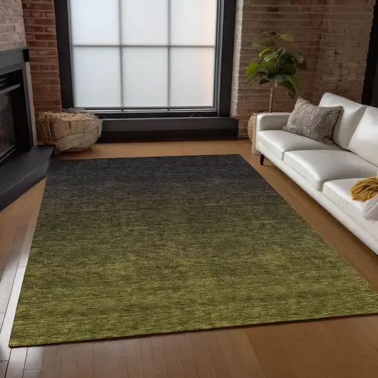 Olive Green And Charcoal Abstract Washable Indoor Outdoor Area Rug Photo 9