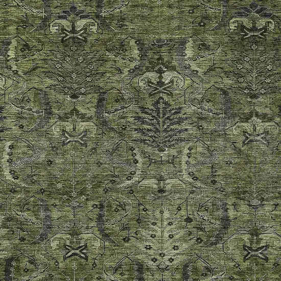 Olive Green And Charcoal Damask Washable Indoor Outdoor Area Rug Photo 5