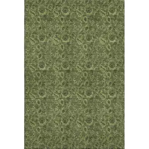 Photo of Olive Green And Charcoal Floral Washable Area Rug With UV Protection