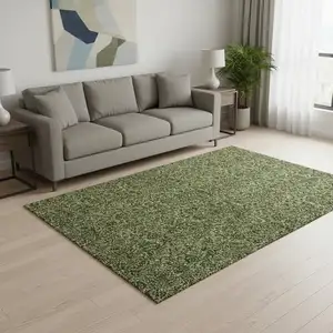 Photo of Olive Green And Charcoal Floral Washable Area Rug With UV Protection