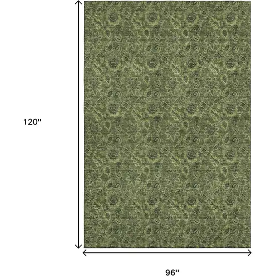 Olive Green And Charcoal Floral Washable Area Rug With UV Protection Photo 3