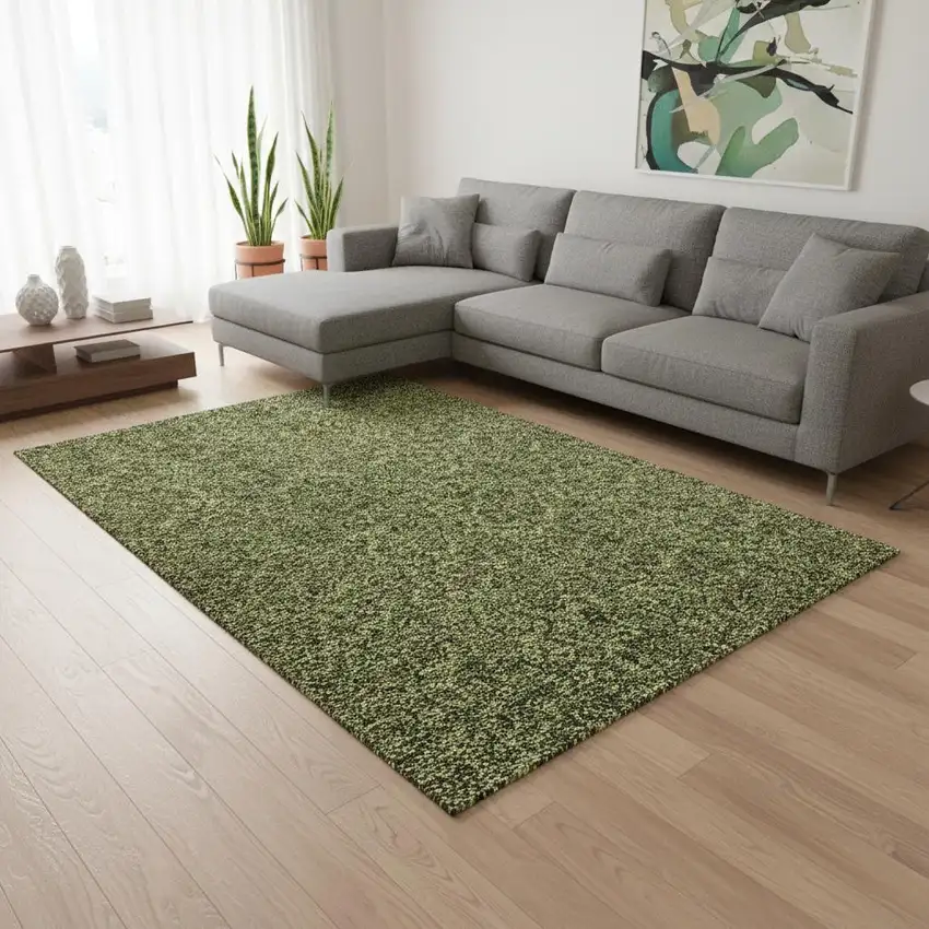 Olive Green And Charcoal Floral Washable Area Rug With UV Protection Photo 1