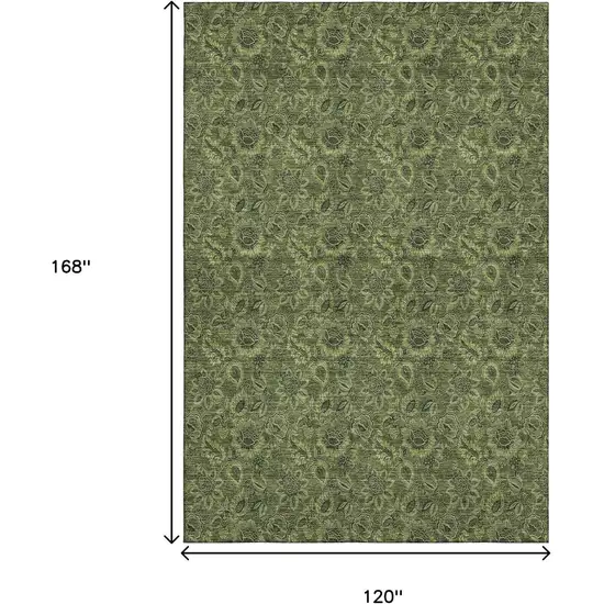 Olive Green And Charcoal Floral Washable Area Rug With UV Protection Photo 3