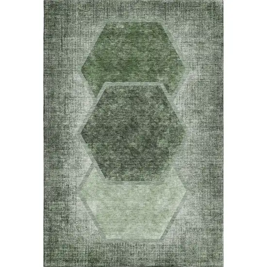 Olive Green And Charcoal Geometric Washable Area Rug With UV Protection Photo 1