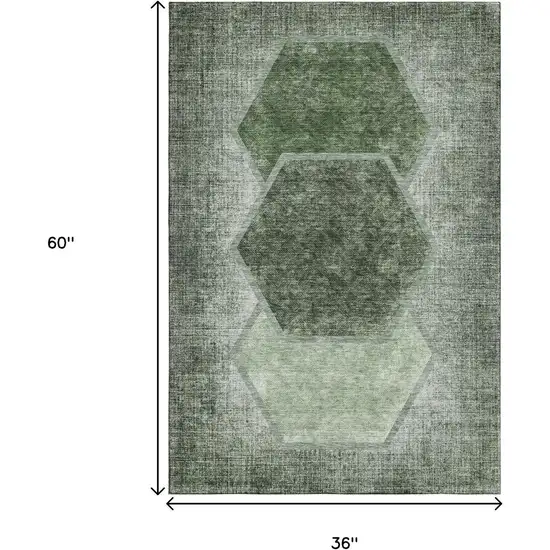 Olive Green And Charcoal Geometric Washable Area Rug With UV Protection Photo 3