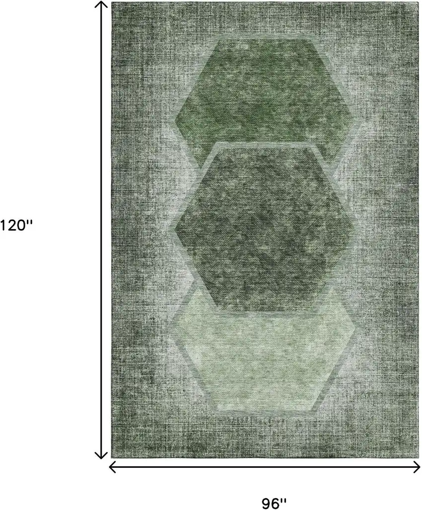 Olive Green And Charcoal Geometric Washable Area Rug With UV Protection Photo 3