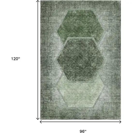 Olive Green And Charcoal Geometric Washable Area Rug With UV Protection Photo 3
