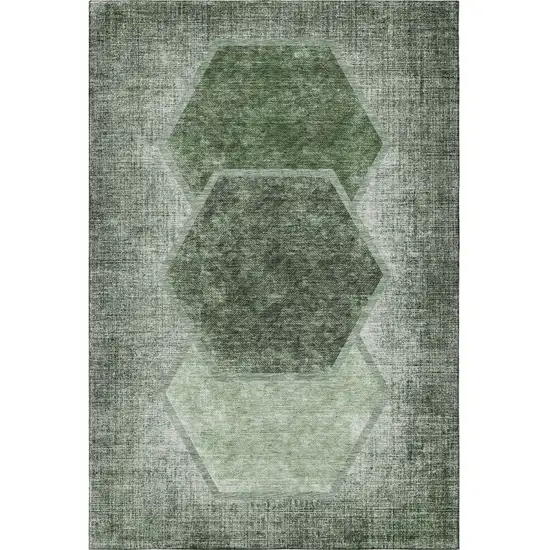Olive Green And Charcoal Geometric Washable Area Rug With UV Protection Photo 3