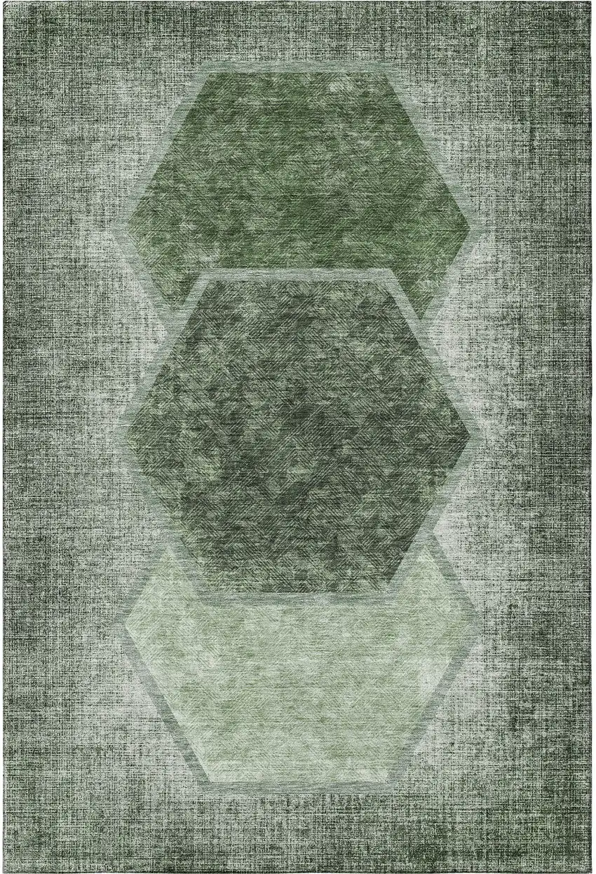 Olive Green And Charcoal Geometric Washable Area Rug With UV Protection Photo 3