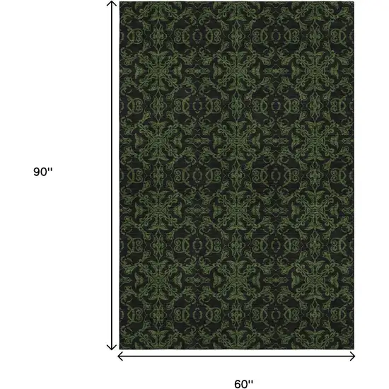 Olive Green And Charcoal Medallion Washable Area Rug With UV Protection Photo 3