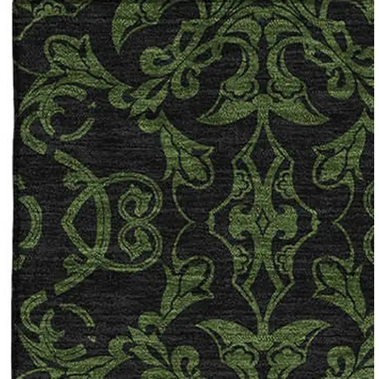 Olive Green And Charcoal Medallion Washable Area Rug With UV Protection Photo 3