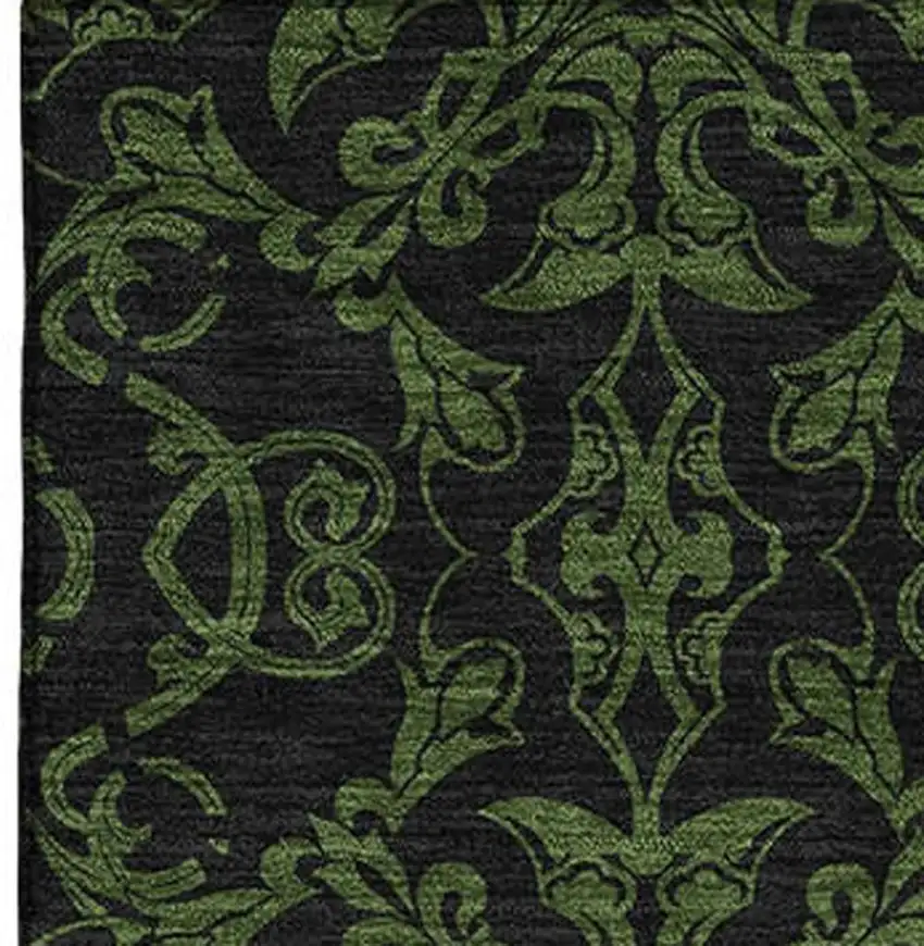 Olive Green And Charcoal Medallion Washable Area Rug With UV Protection Photo 3