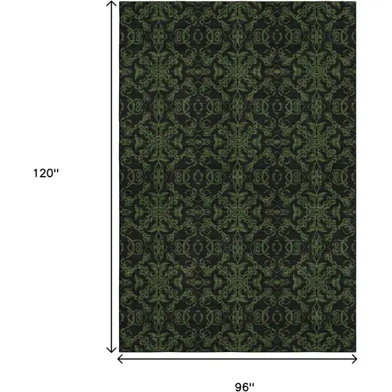 Olive Green And Charcoal Medallion Washable Area Rug With UV Protection Photo 3