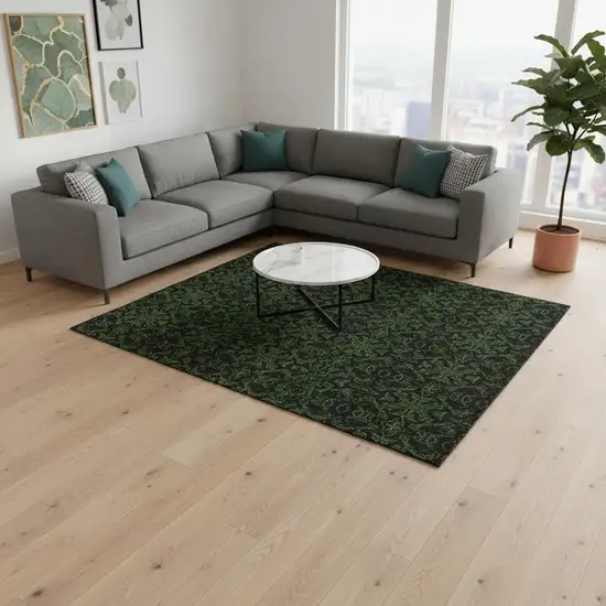 Olive Green And Charcoal Medallion Washable Area Rug With UV Protection Photo 2