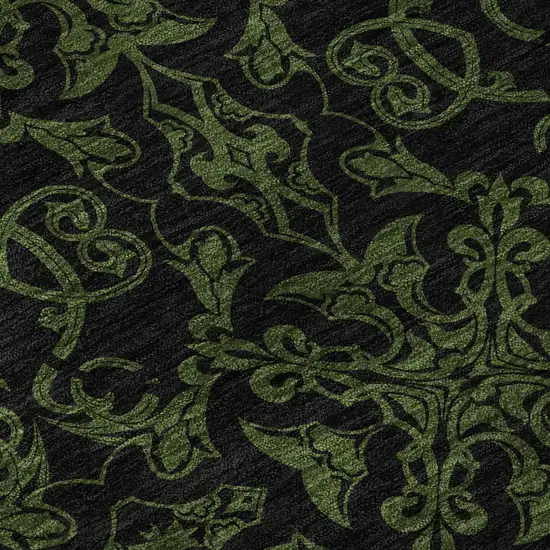 Olive Green And Charcoal Medallion Washable Area Rug With UV Protection Photo 8