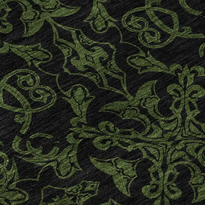 Olive Green And Charcoal Medallion Washable Area Rug With UV Protection Photo 8