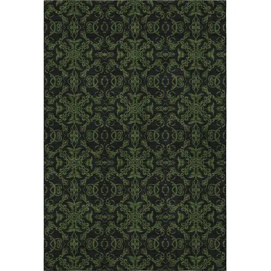 Olive Green And Charcoal Medallion Washable Area Rug With UV Protection Photo 4