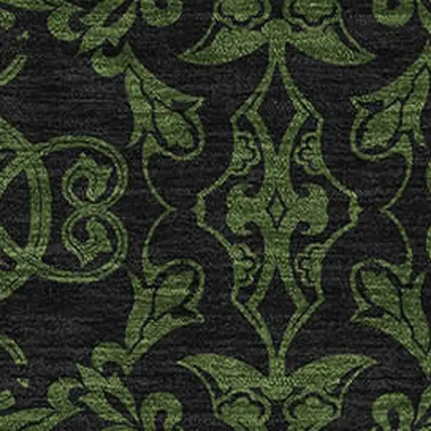 Olive Green And Charcoal Medallion Washable Area Rug With UV Protection Photo 3